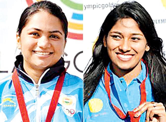 Apurvi Chandela (left) and Ayonika Paul (centre) will compete in 10m air rifle event