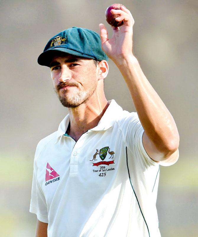 Australia pacer Mitchell Starc acknowledges the crowd after claiming six wickets against SL