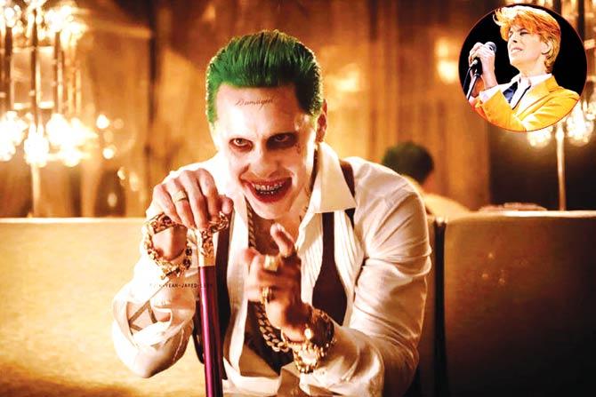 Jared Leto in a still from Suicide Squad; (inset) David Bowie