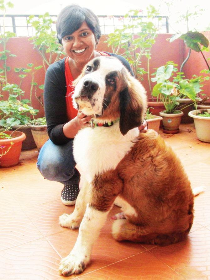 Entrepreneur Anoopa Anand with Orion. Instead of ranting against those who abandoned the then-paralysed St Bernard, Anoopa prefers to celebrate victories such as his first steps