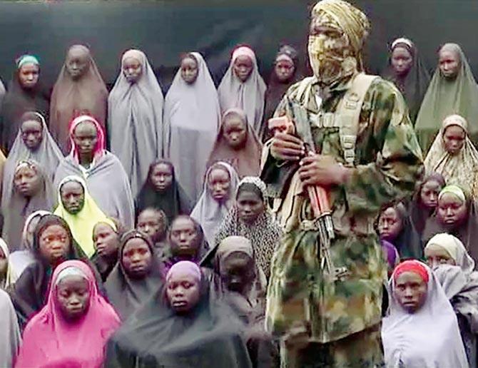 Boko Haram’s video of the girls allegedly kidnapped from Chibok in April 2014. Pic/AFP