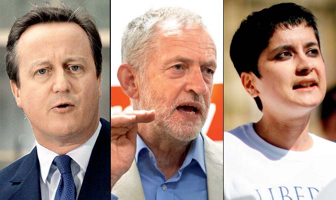 David Cameron, Jeremy Corbyn and Shami Chakrabarti