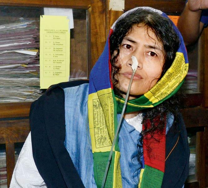 Irom Sharmila after breaking her fast yesterday. Pic/AFP