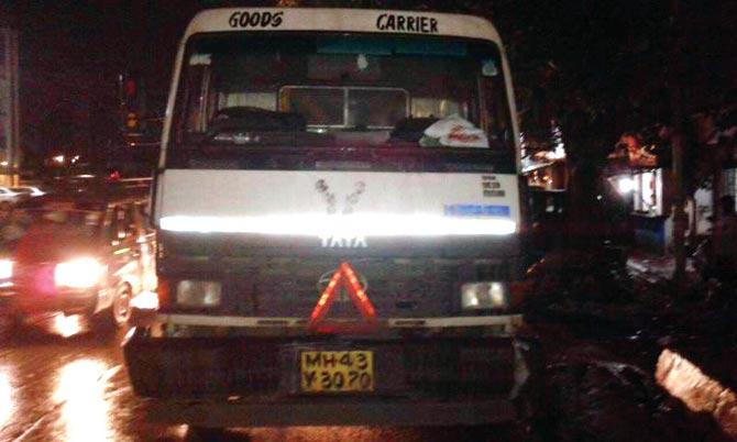 The lorry that crushed Vijay Kendre after he fell from his bike