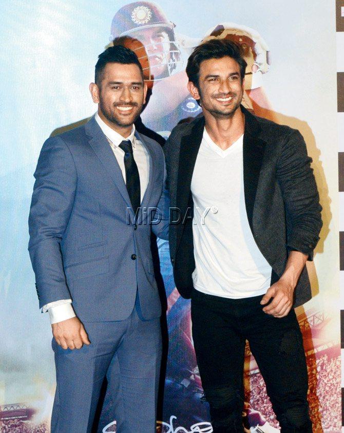 MS Dhoni (left) and Sushant Singh Rajput at the film