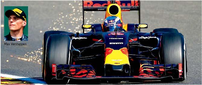 Red Bull racing’s Max Verstappen drives his car during the second practice session in Spa yesterday. Pic/AFP