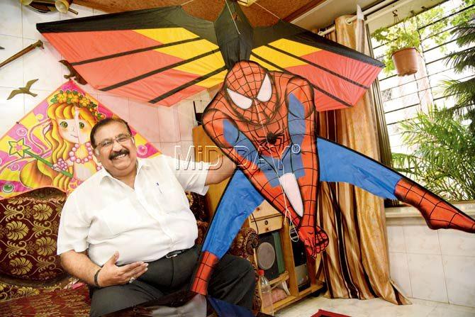 Shahzaday Abbas with his specially designed Spiderman kite. Pic/Suresh Karkera