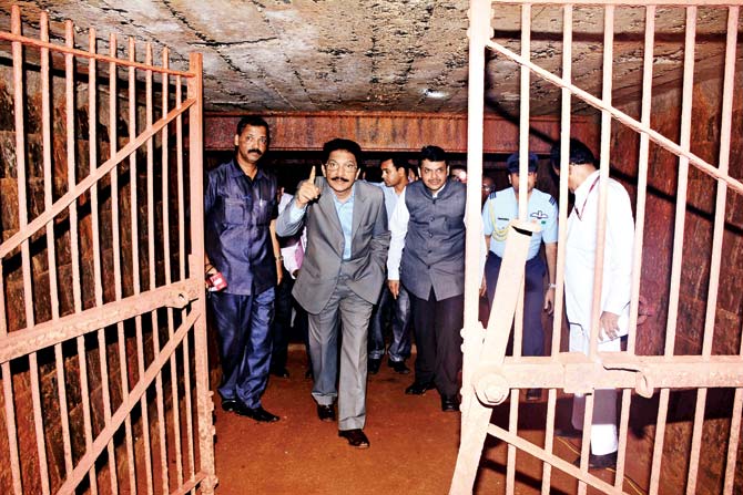Governor Ch Vidyasagar Rao and Chief Minister Devendra Fadnavis inspect the bunker in Raj Bhavan yesterday