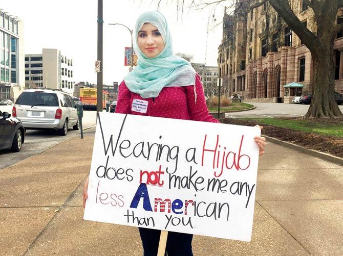 Women have been protesting Donald Trump’s anti-Muslim stand since he sought the ban