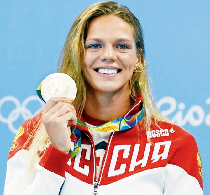 Russian swimmer Yulia Efimova bagged silver in 100m and 200m breaststroke events at Rio Games recently. pic/getty images 