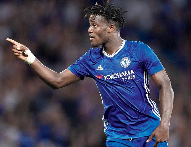 Michy Batshuayi of Chelsea celebrates after scoring against Bristol Rovers in a League Cup clash at Stamford Bridge on Tuesday 
