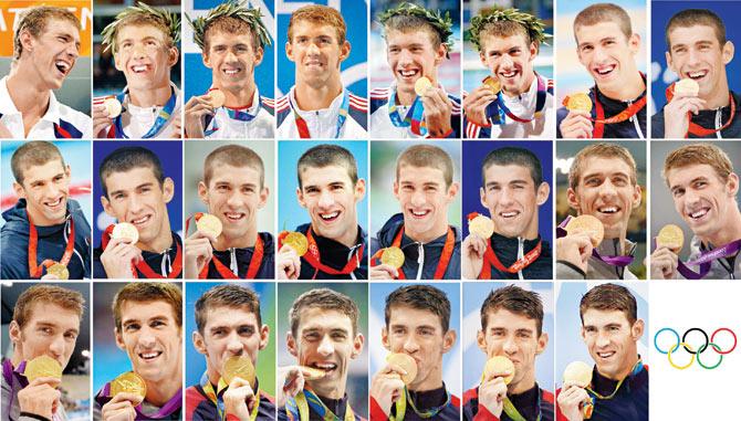 Michael Phelps ended his career with a win in the 4x100m medley relay final. Here’s a combined picture of the American swimmer with his 23 Olympic gold medals. Pic/AFP