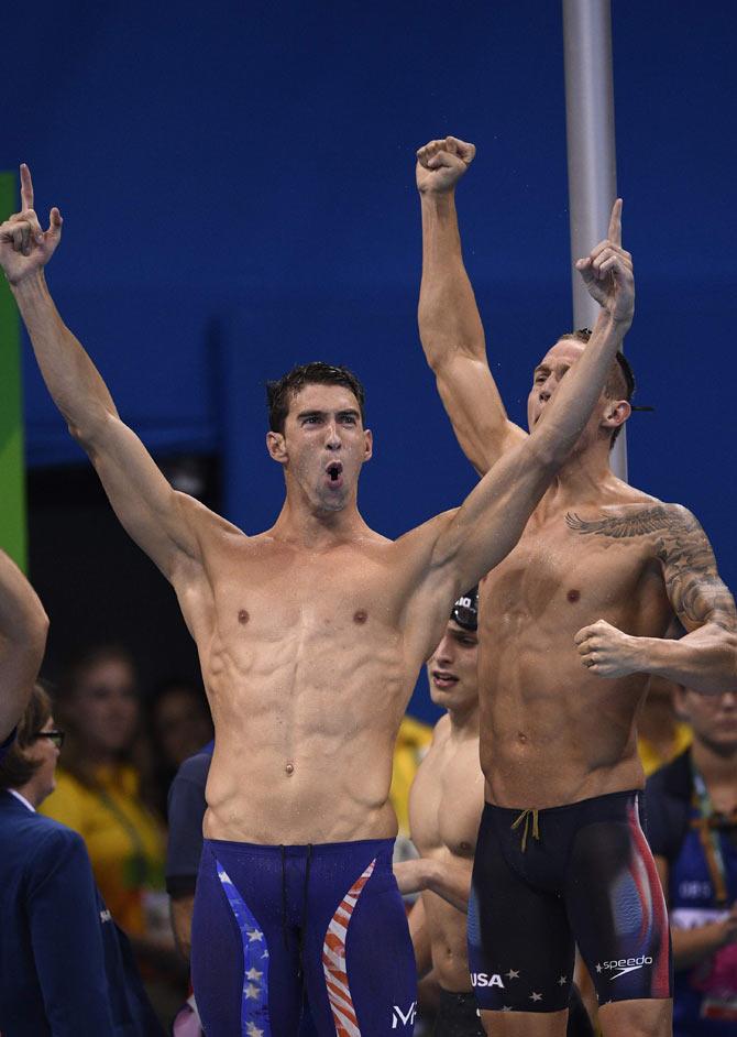 Michael Phelps (L) and USA