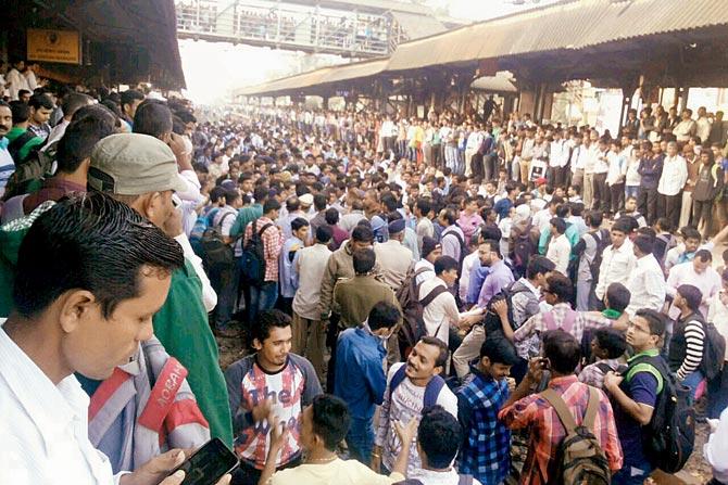 Commuters at Titwala blocked the tracks at 5.55 am yesterday