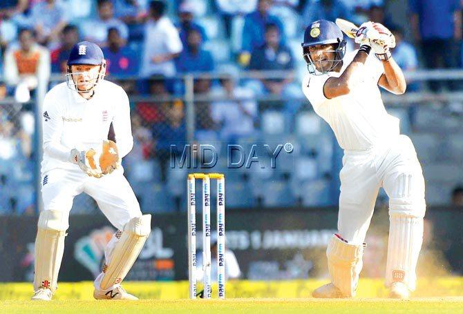 Jayant Yadav en route his 104 against England on Day Four of the fourth Test at Wankhede Stadium yesterday. Pic/Suresh Karkera