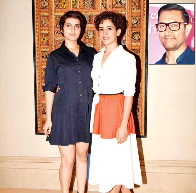 Fatima Sana Sheikh and Sanya Malhotra. Inset: Aamir Khan