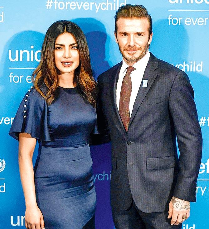 Priyanka Chopra with David Beckham. Pic/PTI