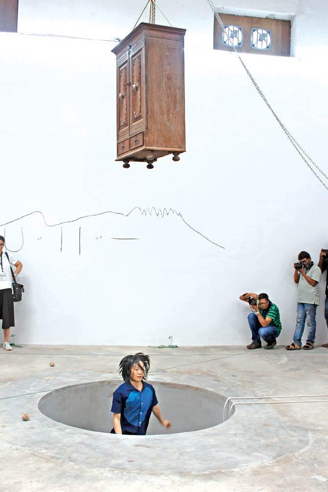 "How elastic are you?" asked Japanese artist Aki Sasamoto during a performance at the Kochi-Muziris Biennale. Pic courtesy Kochi-Muziris Biennale