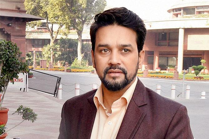 MP Anurag Thakur arrives at Parliament House during the winter session in New Delhi yesterday. Pic/PTI 