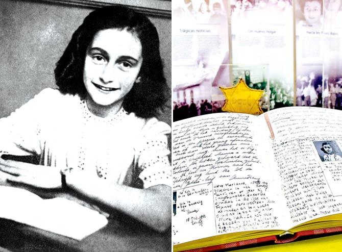 A portrait of Anne Frank taken in 1942; (right)âu00c2u0080u00c2u0088Anne Frank’s diary is displayed at the Netherlands pavilion of the XXIX International Book Fair in Bogota, Colombia. Pic/AFP