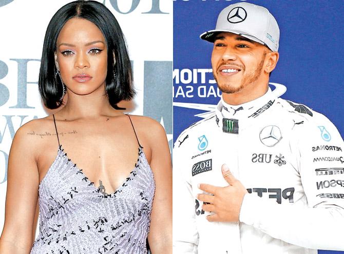 Rihanna and Lewis Hamilton. Pics/Getty Images 