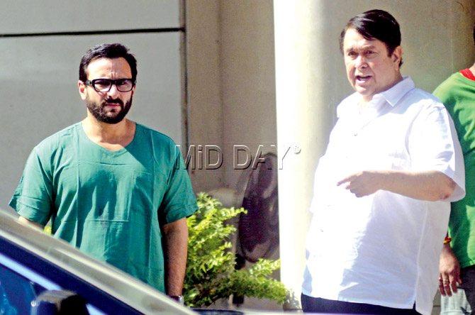 Saif Ali Khan and Randhir Kapoor at the hospital early last morning