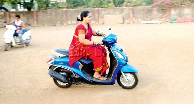 A homemaker practises riding at a playground in Bhandup. Jitendra Ghadigaokar started the  programme after watching Sairat