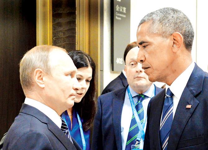 Russian President Vladimir Putin (L) meeting with his US counterpart Barack Obama at the G20 Leaders Summit in September. Pic/AFP