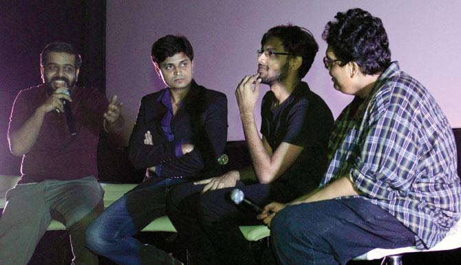 Amit Golani in conversation with Vipul Goyal, Biswa Kalyan Rath and Tanmay Bhatt. Pic/Poonam Bathija