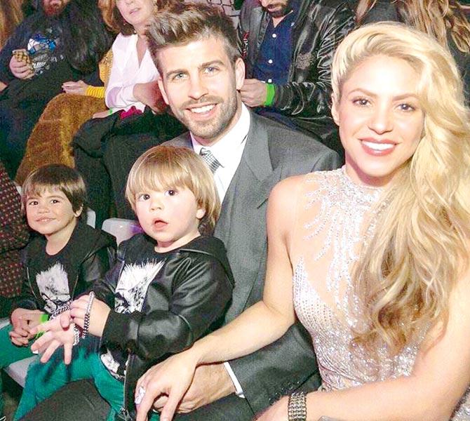 Shakira with partner Gerard Pique and sons - Sasha and Milan (extreme left). Pic/Shakira