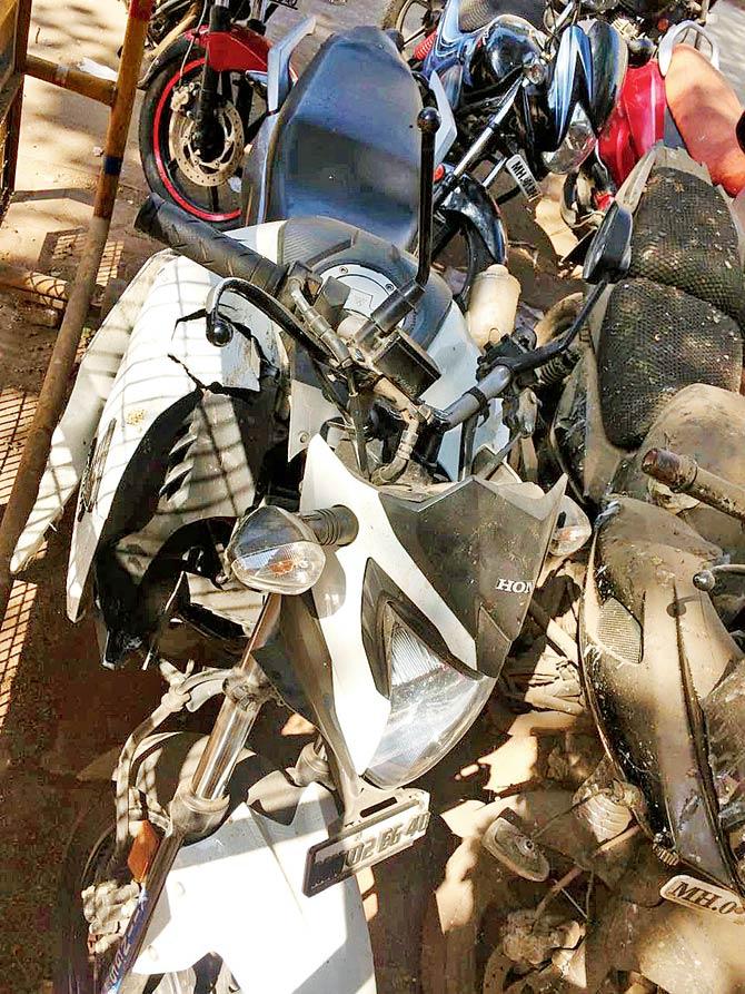 Mangled remains of the bike that Amin was riding at the time of the accident