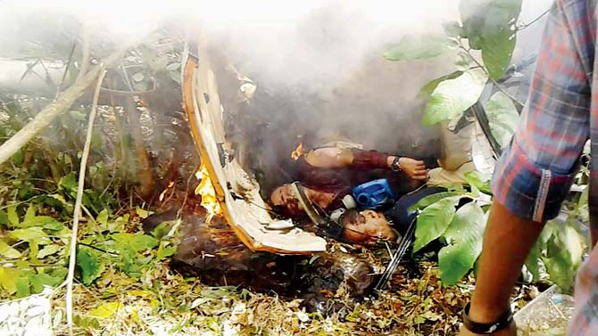 The chopper crashed at Filterpada in Aarey Colony on Sunday. File pic