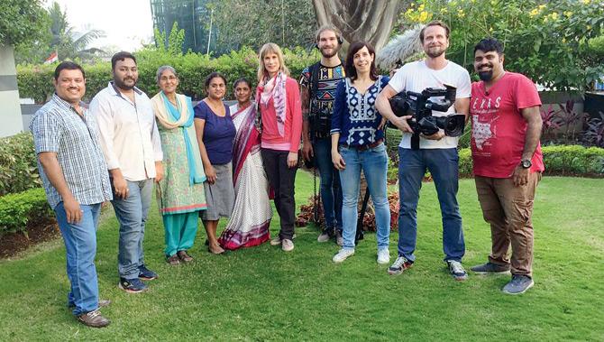 Kataja Maria Tilbry with her relatives and members of the production house Endemol in Bandra. The 36-year-old nurse was adopted by a German couple when she was two years old