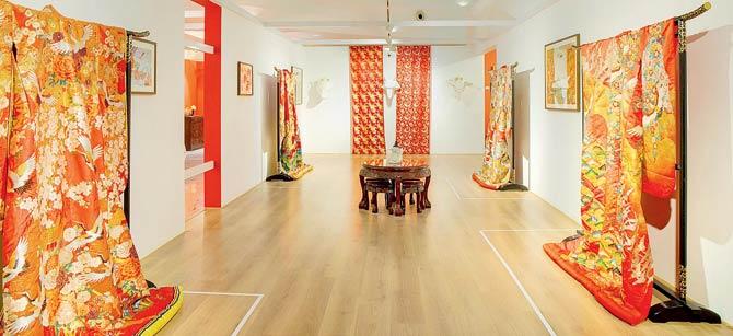 The section of the exhibit that depicts the traditional Japanese robe, Kimono