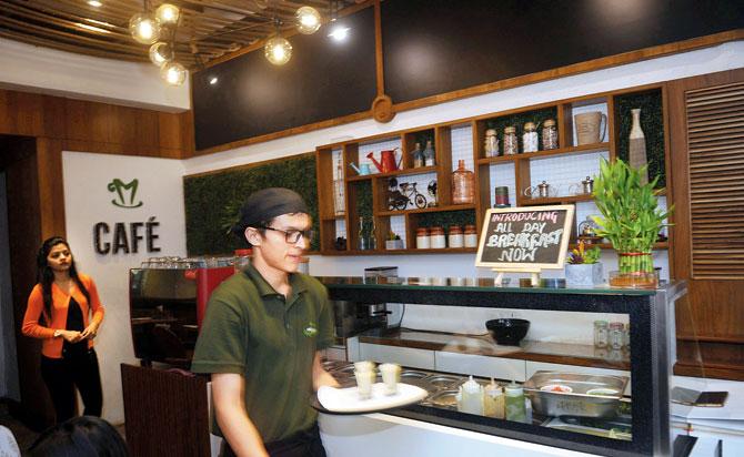 The café features a well-stocked salad bar with DIY options 