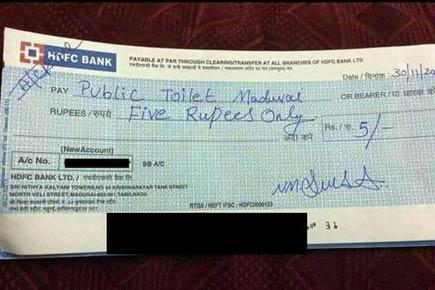 Loo and behold! Man writes cheque for Rs 5 for using public toilet