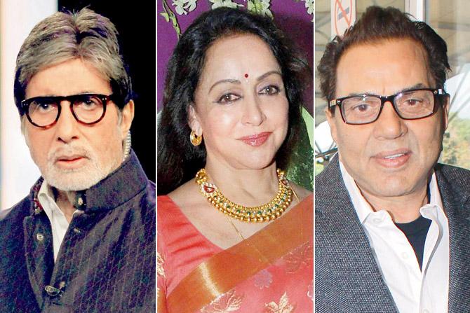 Amitabh Bachchan, Hema Malini and Dharmendra