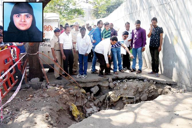 Jameela Khan fell to her death after the manhole cover collapsed under her on Saturday night. It was later learnt that some drainage work was being carried out in the vicinity.