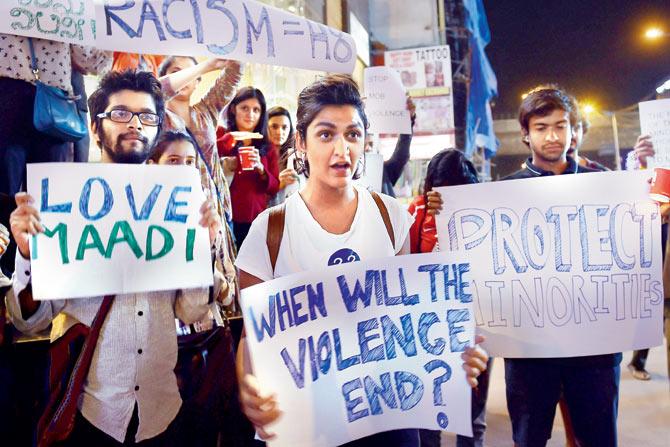 Students stage a demonstration on February 4 in support of the Tanzanian nationals who were recently assaulted by a mob in Bangalore. Pic/AFP