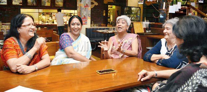 The mothers indulge in friendly banter at the Lower Parel eatery. Pics/Datta Kumbhar