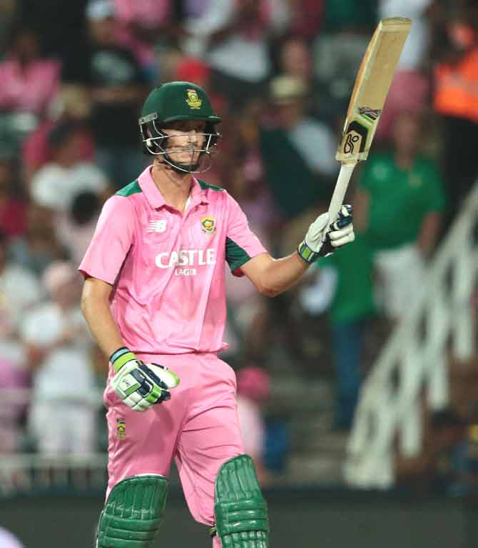 South African batsman Christopher Morris celebrates after scoring half century (50 runs) during the fourth One Day International (ODI) cricket match between England and South Africa at Wanderers in Johannesburg. Pic/AFP