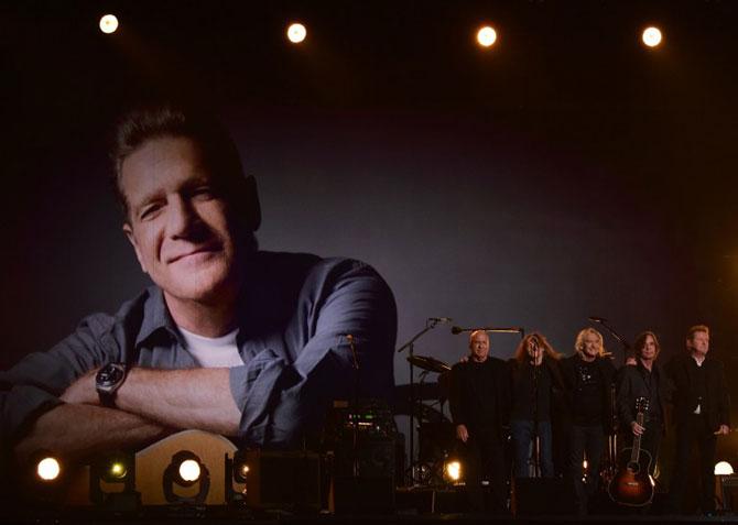 The Eagles pay tribute to Glenn Frey at the 58th Annual Grammy music Awards in Los Angeles. Pic/AFP