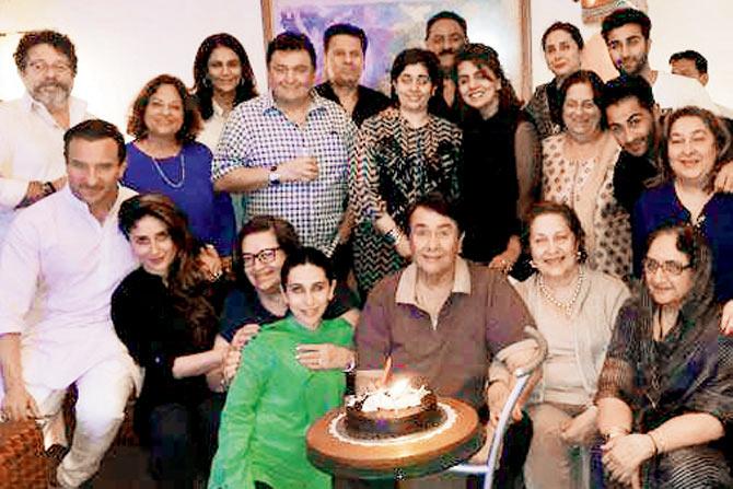 Birthday boy Randhir Kapoor (centre) with his family members