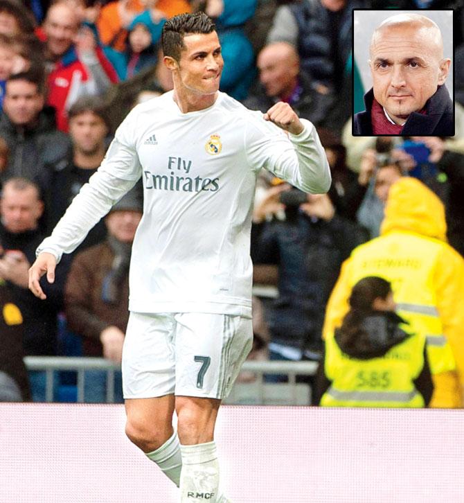 Cristiano Ronaldo celebrates scoring against Athletic Bilbao recently. Inset: Luciano Spalletti