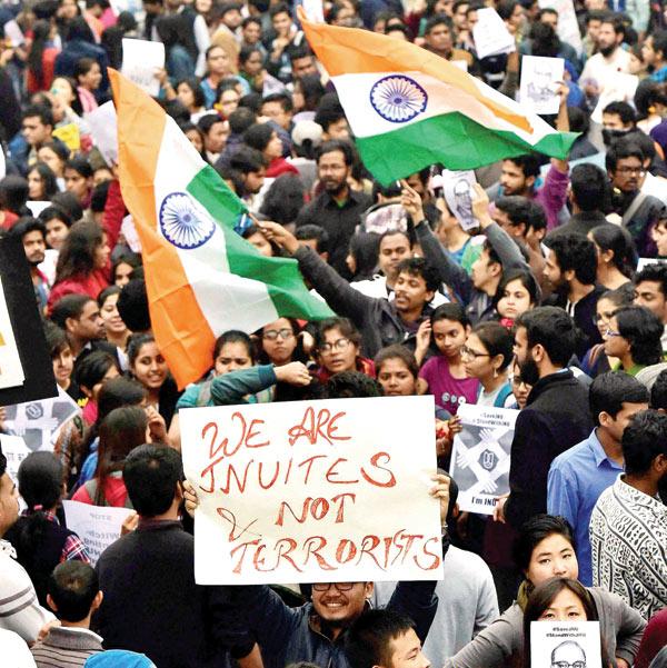 JNU students at the protest march. PIC/PTI