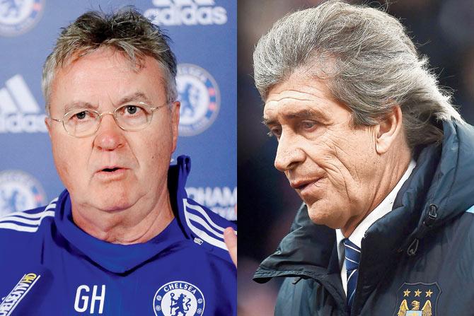 Chelsea manager Guus Hiddink & Man City’s Manuel Pellegrini
