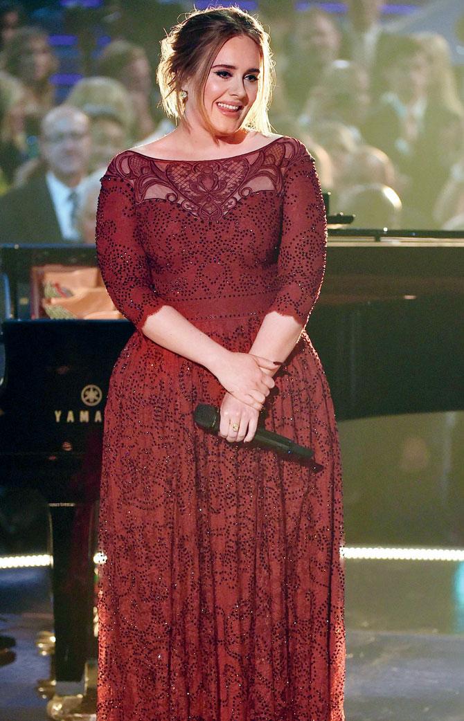 Singer Adele at the 58th Annual Grammy Awards
