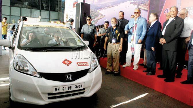 A snapshot from last year when (l to r) Nitin Dossa, Vijay Mallya, Jean Todt, President FIA, and Arun Bajoriya, flagged off an event called ‘Women’s Rally to the Valley’ on the eve of International Women’s day. Pic/Shadab Khan