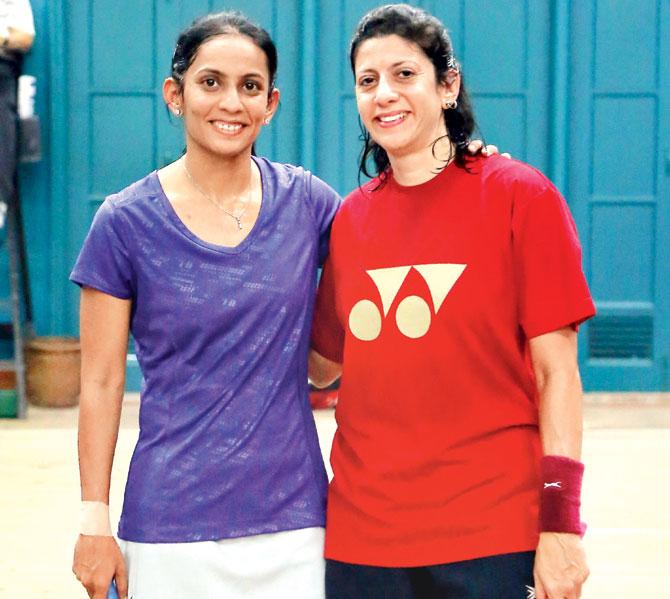 Aparna Popat (left) with Naheed Divecha during the GD Birla Memorial Masters tournament at Bombay Gymkhana yesterday