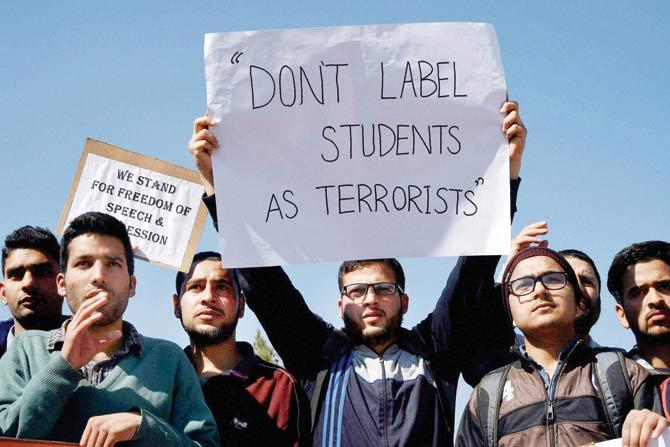 Kashmir University students protest 